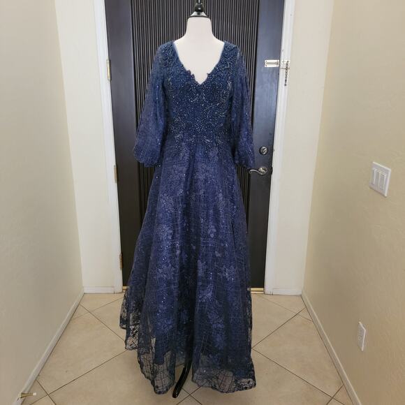Mac Duggal 20283 Midnight Navy Blue 6 Long Sleeve Formal Maxi Gown Dress - Picture 4 of 12